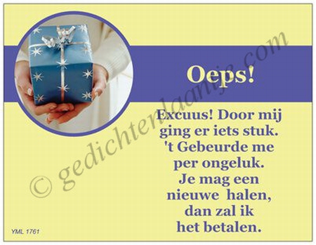 Gedichtkaart YML 1761: Oeps!