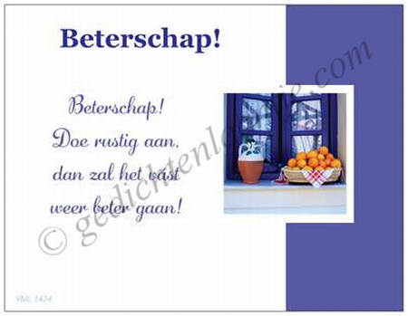 Gedichtkaart YML 1424: Beterschap!