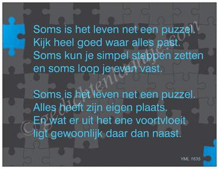 Gedichtkaart YML 1635: Soms is het leven net een puzzel