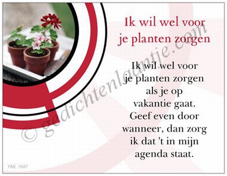 Gedichtkaart YML 1687: Ik wil wel voor je planten zorgen