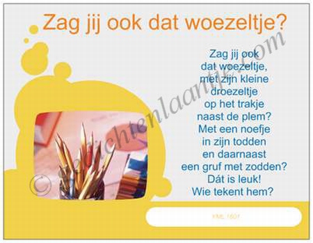 Gedichtkaart YML 1601: Zag jij ook dat woezeltje?