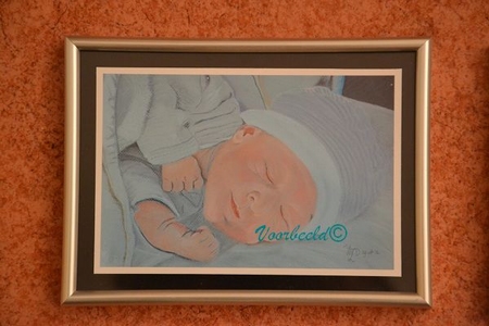 Pasteltekening YML Baby Benter in lijst 13x18 zilver/zwart